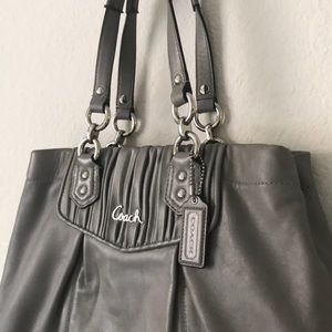 Grey Coach handbag with silver hardware